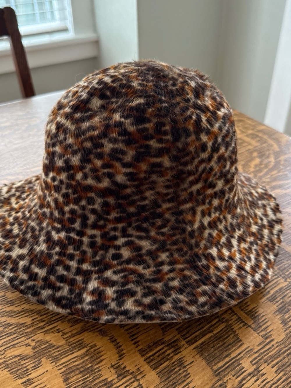 Faux Fur Leopard Bucket Hat in Brown/Black